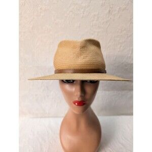 Stetson Panama M 7 1/8 Straw Hat Leather Hat Band Lined Front Brim